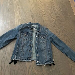 Denim jacket with velvet lace up side, size medium!